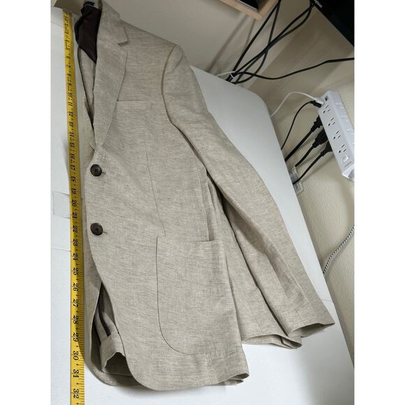Paul Betenly Suit Jacket Mens 40L‎ Tan Tollegno 1900 100% Ice Linen Italy Blazer - Picture 8 of 9